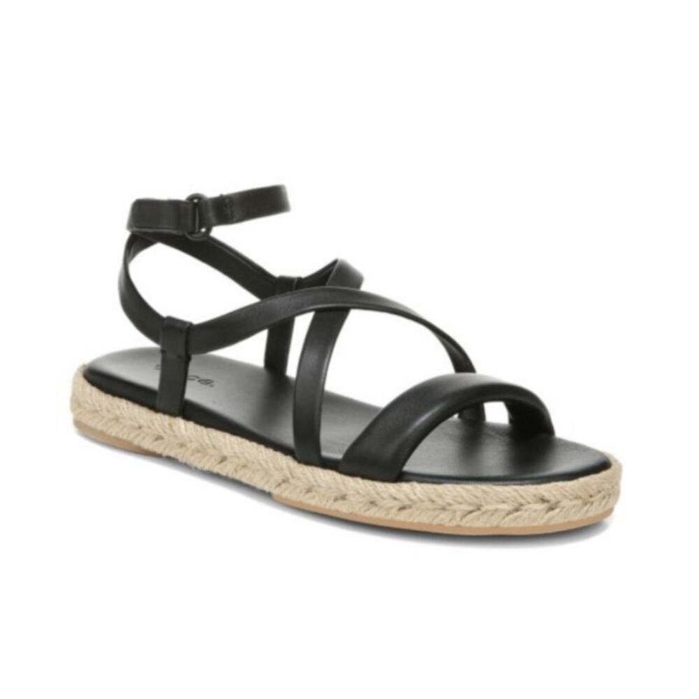 Vince Smith Padded Leather Strappy Sandals in Black Size 6.5